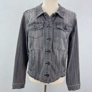 Tribal Jeans Striped Stretchy Jacket Gray Womens M Casual Preppy Grunge Skater